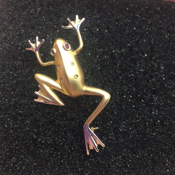 14K Yellow and White Gold Tree Frog πΈ Brooch - Picture 10 of 16